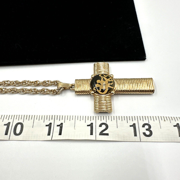 RARE Jeane Dixon Cross Necklace Gemini Astrology Zodiac Sign Gold Tone HEAVY VTG - Picture 3 of 10